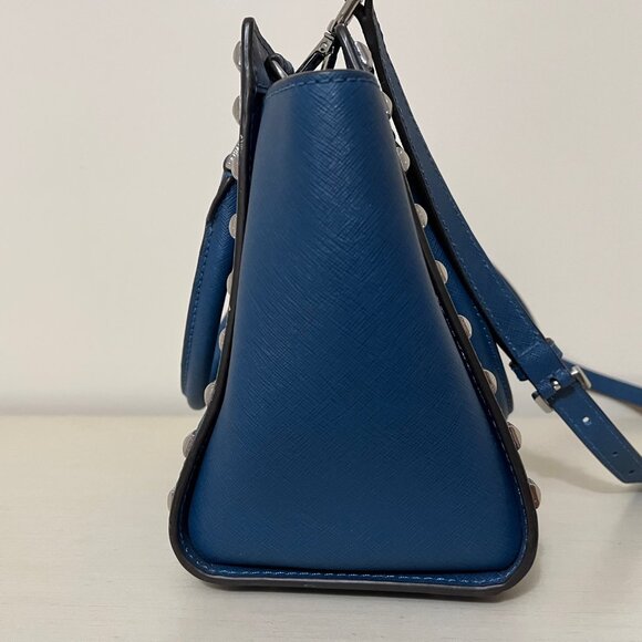 Michael Kors Selma Medium Studded Blue Saffiano Leather Crossbody Handbag - Picture 6 of 15